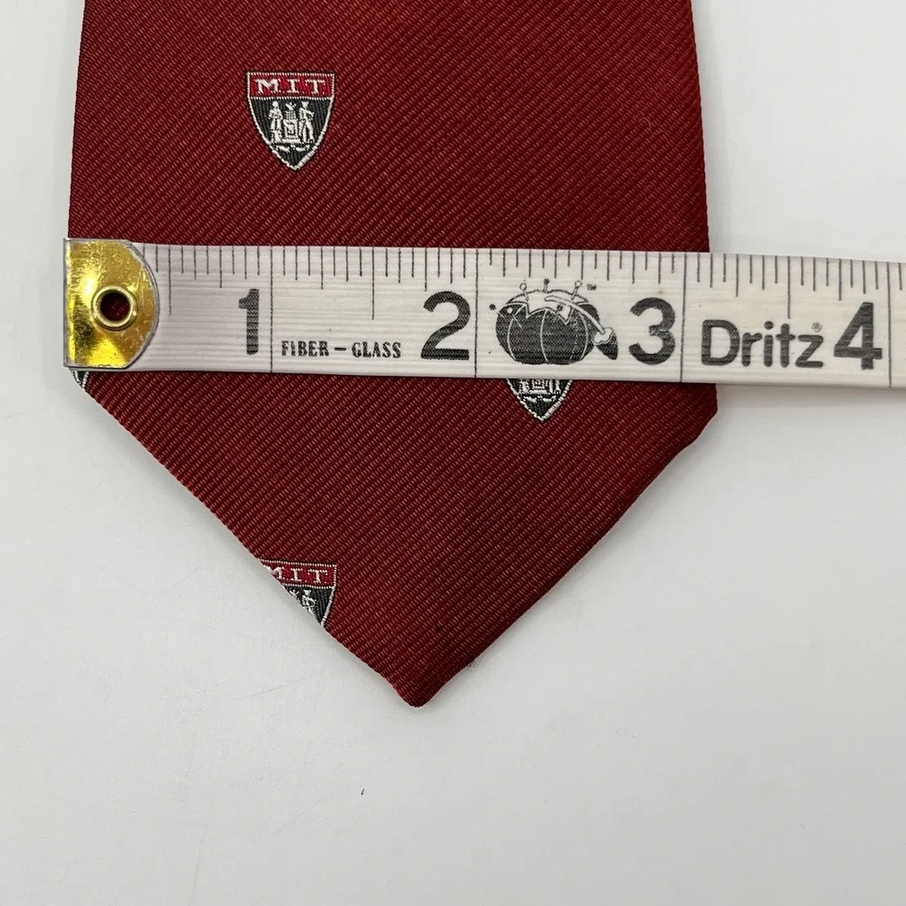 Vtg 90s Rivetz of Boston Tie Mens Silk MIT Crest Logo Burgundy Red Necktie Ivy